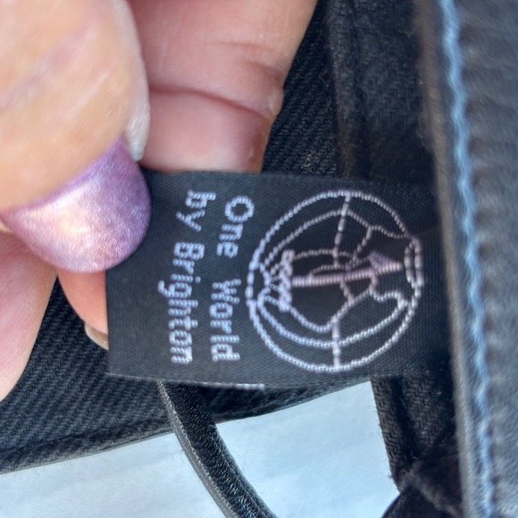 One World by Brighton Black Leather Crossbody Bag Braided Detail Silver Concho - Picture 7 of 8